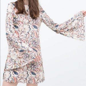NWT Zara Floral Flared Sleeve Mini Dress Size S